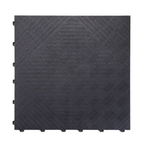 Nicoman Heavy Duty Interlocking Garage Tile Solid Deckplate Pattern - 40cm x 40cm - Black