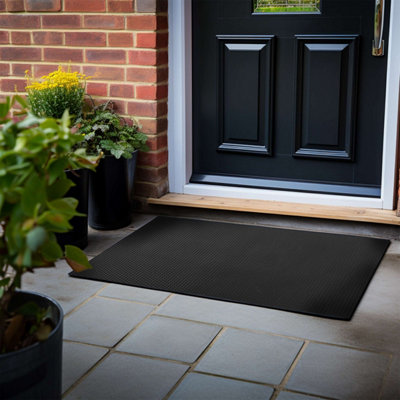 Nicoman - Heavy Duty Rubber Door Mat Eexagon Pattern  - 120 x 80cm - Black - 3