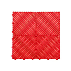 Nicoman Heavy Duty Vented Interlocking Garage Tile - 40cm x 40cm - Red
