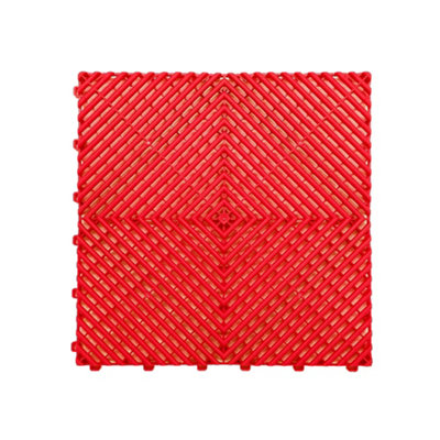 Nicoman Heavy Duty Vented Interlocking Garage Tiles - 40cm x 40cm - Red - Pack of 30