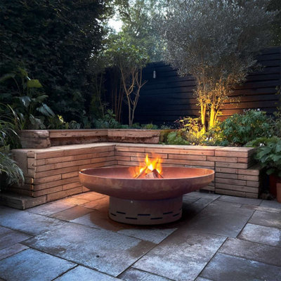 Nicoman Large Corten Steel Rust Fire Pit 91cm Outdoor Round Firepit for ...