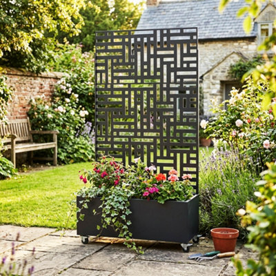 Nicoman Metal Outdoor Privacy Screen with Plant Pot Geometric Garden ...