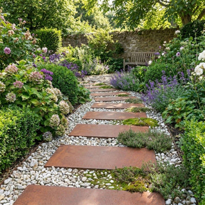 Nicoman Pre-Rusted Metal Stepping Stones Corten Steel Paving 60 x 25 cm