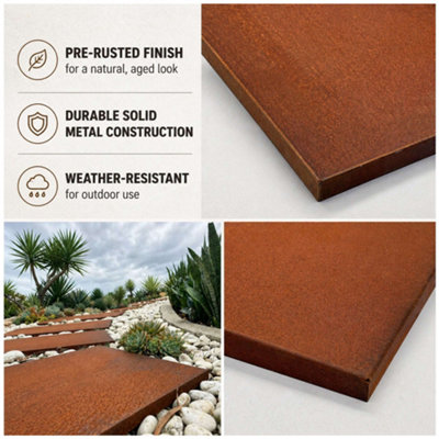 Nicoman Pre-Rusted Metal Stepping Stones Corten Steel Paving 60 x 25 cm