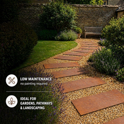 Nicoman Pre-Rusted Metal Stepping Stones Corten Steel Paving 60 x 25 cm