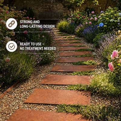 Nicoman Pre-Rusted Metal Stepping Stones Corten Steel Paving 60 x 25 cm