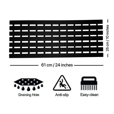 Nicoman PVC Duckboard For Bathroom Shower Anti Slip Mat 61cm x 25cm Black