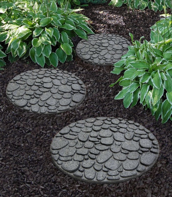 Nicoman Round Grey River Rock Stepping Stone - Pack of 4 - 9