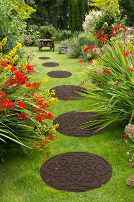 Nicoman Round Terracotta Scroll Stepping Stone - Pack of 2 - 4