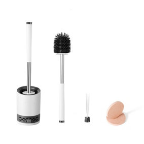 Nicoman Round White Toilet Brush & Holder With Silicone Head and Dry Pad