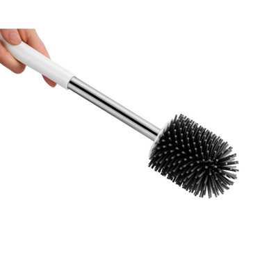 Nicoman Round White Toilet Brush & Holder With Silicone Head and Dry Pad - 3