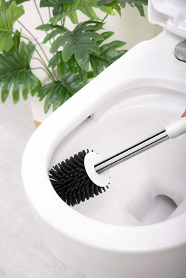 Nicoman Round White Toilet Brush & Holder With Silicone Head and Dry Pad - 6