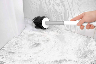 Nicoman Round White Toilet Brush & Holder With Silicone Head and Dry Pad - 7