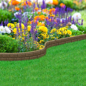 Nicoman Ultra-Curve EZ Border Flexible Edging Brick Effect Eco Friendly Recycled Rubber Garden Border - Brown - Pack of 10