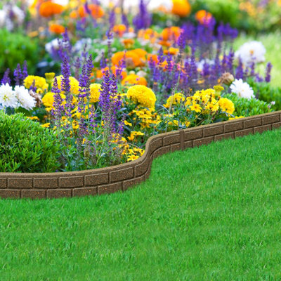 Nicoman Ultra-Curve EZ Border Flexible Edging Brick Effect Eco Friendly Recycled Rubber Garden Border - Brown - Pack of 14