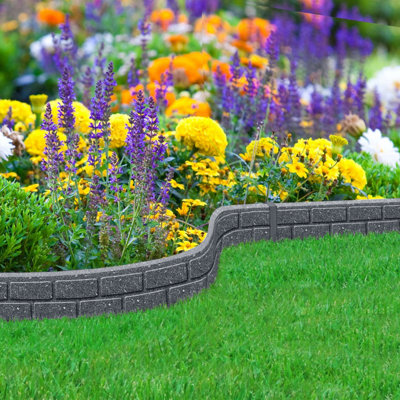 Nicoman Ultra-Curve EZ Border Flexible Edging Brick Effect Eco Friendly Recycled Rubber Garden Border - Grey - Pack of 10