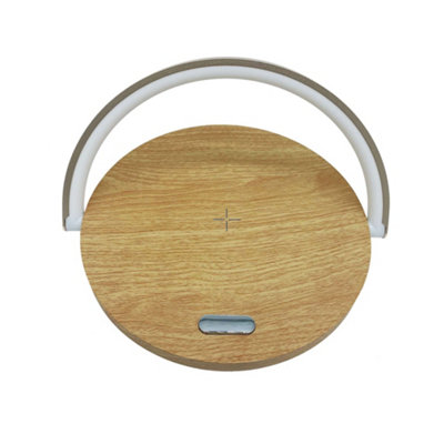 Nicoman Wood Effect Bedside Lamp with Wireless Charging with Touch Control