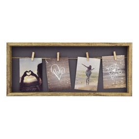 nielsen Accent Photo Collage Frame for 4 Pictures 3.5x5" With Clothesline and 4 Clips - Natural