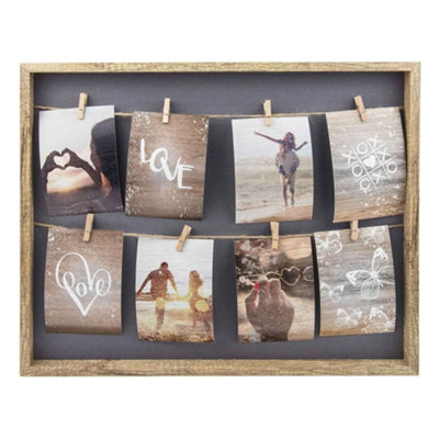 nielsen Accent Photo Collage Frame for 8 Pictures 4x6" With Clothesline and 8 Clips - Natural