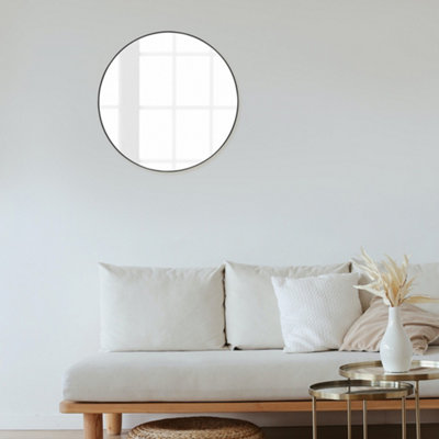 nielsen Acton Round Aluminium Framed Large Mirror, Black, 80cm