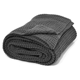 nielsen Alen Coarse Knitted Large Throw Blanket - Dark Grey