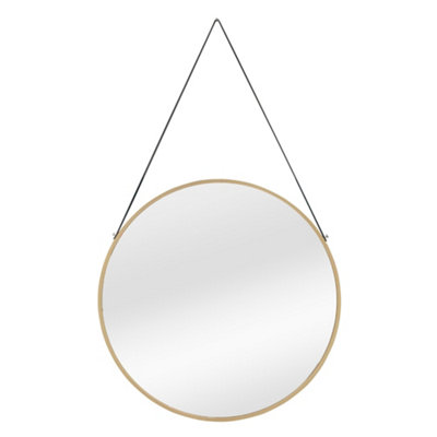 nielsen Amos Round Metal Mirror with Leather Hanging Strap, Gold, 50cm