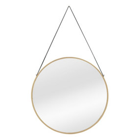 nielsen Amos Round Metal Mirror with Leather Hanging Strap, Gold, 50cm
