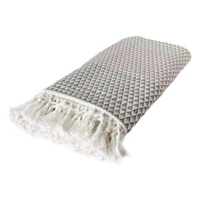 nielsen Dana Large Throw Blanket With Boho Tassles - Grey White and Mauve