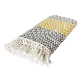 nielsen Dana Large Throw Blanket With Boho Tassles - Yellow White and Taupe