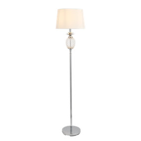nielsen Darby Contemporary Pineapple Design Floor Lamp in Clear Glass and Chrome Finish with a White Tapered Shade, Height 160cm