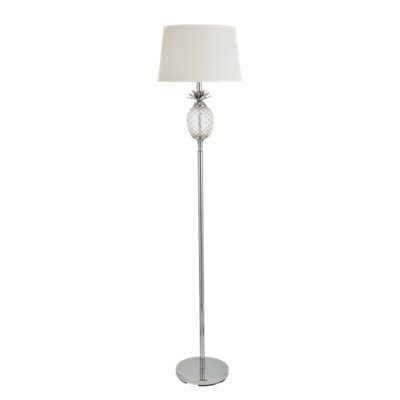 nielsen Darby Contemporary Pineapple Design Floor Lamp in Clear Glass and Chrome Finish with a White Tapered Shade, Height 160cm