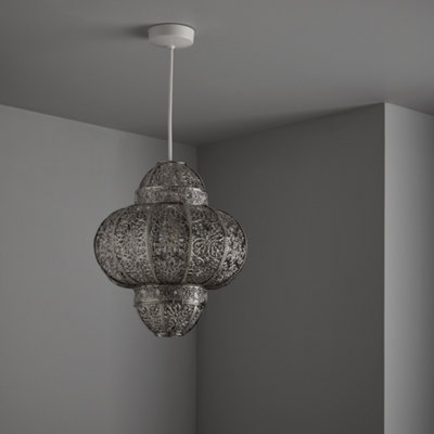 Marrakesch Orient & Mediterran Interior ® Ilham Oriental Lamp, Silver  Pendant Lamp, 40 cm, with E27 Base, Moroccan Design, Indian Pendant Light,  Oriental Lamps for Living Room, Kitchen or Top : 