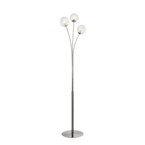 nielsen Hinton Modern 3 Light Polished Satin Silver Floor Lamp, Clear and Frosted Glass and Scribble Globe Shades, Height 147cm