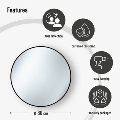 nielsen Jaron Aluminium Wall Mirror, Round  80cm - Black