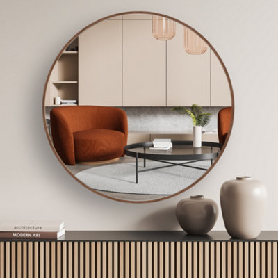 nielsen Jaron Aluminium Wall Mirror, Round  80cm - Walnut