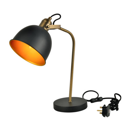 nielsen Langley Industrial Table lamp Matt Black and Antique Brass Finish 45 cm | DIY at B&Q