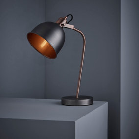 Nielsen Langley Industrial Vintage Retro Table or Modern Office Lamp in a Stunning Matt Pewter and Antique Copper Finish