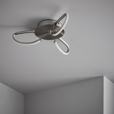 nielsen Lasham 3 Light LED Ceiling Fitting with Fixed Bars Design, Satin Silver Finish, 35cm Wide