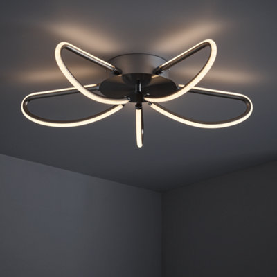 nielsen Liss 49cm Integrated 5 Way LED Ceiling Light with Contemporary Star Design, Satin Silver, 49cm Wide