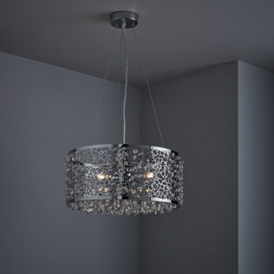 nielsen Ramsdell Contemporary 3 Light Pendant, Polished Chrome and Glass Beads Fitting, 42cm Wide
