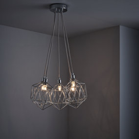 nielsen Ropely Retro Style Metal Basket Cage 5 Light Cluster Ceiling Pendant with Chrome Shades, 43cm Wide