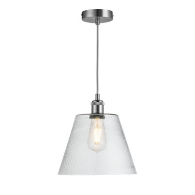 nielsen Shalden Glass Cone Industrial Style Pendant Light and Vintage Satin Silver Lamp Holder