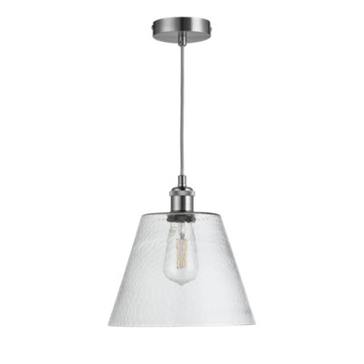 nielsen Shalden Glass Cone Industrial Style Pendant Light and Vintage Satin Silver Lamp Holder