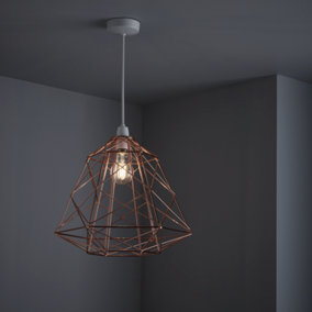 nielsen Stratton Retro Style Copper Metal Basket Cage Ceiling Pendant, Easy Fit Light Shade, 35cm Wide