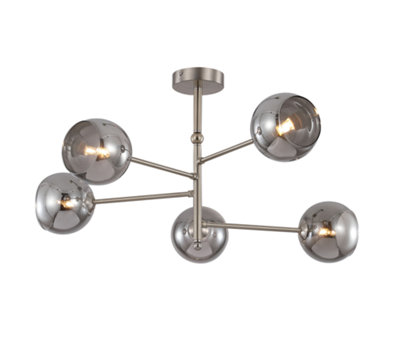 nielsen Turner 5 Light Semi-Flush Ceiling Fitting With Smoked Glass Shade, 60cm Wide