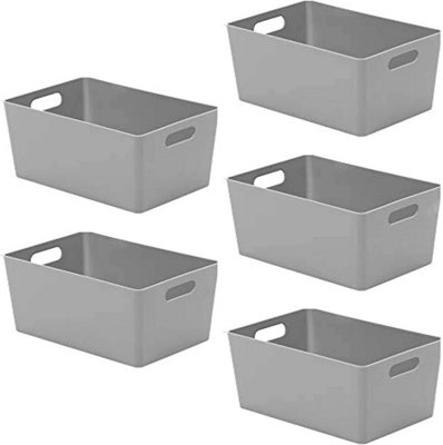 Niftii 5-Pack Grey Plastic Storage Baskets with Sturdy Handles, Lightweight & Durable Design 3.9L Capacity, 17 x 25 x 11cm