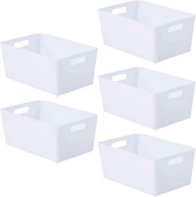Niftii 5-Pack White Plastic Storage Baskets with Sturdy Handles, Lightweight & Durable Design 3.9L Capacity, 17 x 25 x 11cm