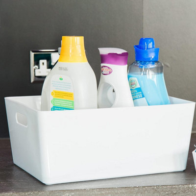 Niftii 5-Pack White Plastic Storage Baskets with Sturdy Handles, Lightweight & Durable Design 3.9L Capacity, 17 x 25 x 11cm