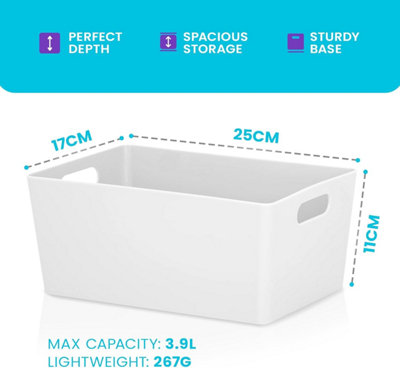Niftii 5-Pack White Plastic Storage Baskets with Sturdy Handles, Lightweight & Durable Design 3.9L Capacity, 17 x 25 x 11cm