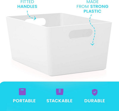 Niftii 5-Pack White Plastic Storage Baskets with Sturdy Handles, Lightweight & Durable Design 3.9L Capacity, 17 x 25 x 11cm